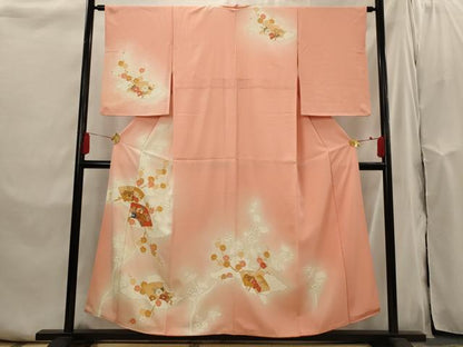 平和屋着物■訪問着　友禅　駒刺繍　地紙枝花文　暈し染め　金彩　正絹　逸品　AABI0293st