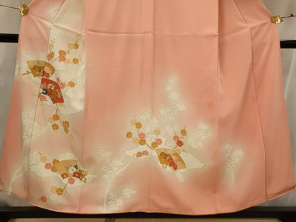 平和屋着物■訪問着　友禅　駒刺繍　地紙枝花文　暈し染め　金彩　正絹　逸品　AABI0293st