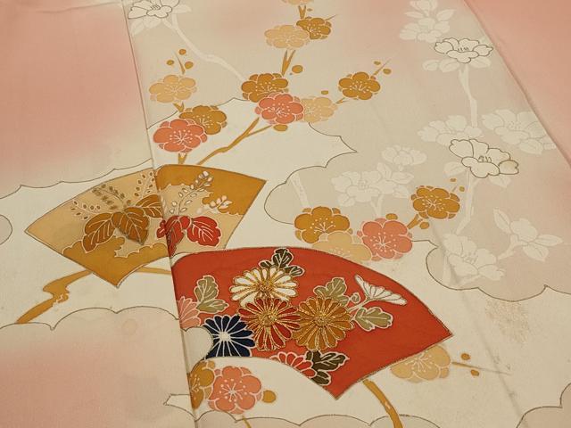平和屋着物■訪問着　友禅　駒刺繍　地紙枝花文　暈し染め　金彩　正絹　逸品　AABI0293st