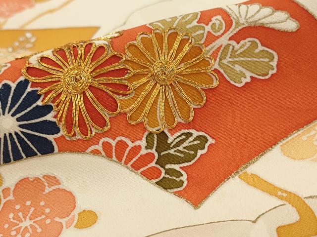平和屋着物■訪問着　友禅　駒刺繍　地紙枝花文　暈し染め　金彩　正絹　逸品　AABI0293st