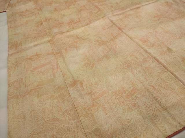 平和屋着物■上質な小紋　御所車文　暈し染め　正絹　逸品　AABI0295st 平和屋着物▽上質な小紋 単衣 型染め 風景花文 鬼しぼ縮緬 やまと誂製