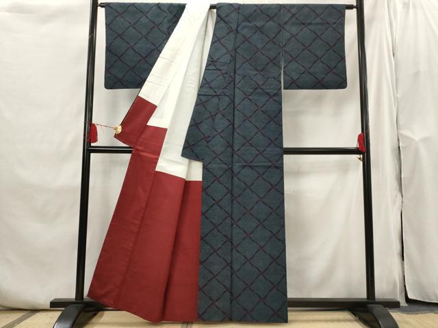 平和屋着物■上質な紬　網目文　正絹　逸品　AABI0302st 平和屋着物□上質な紬 網目文 正絹 逸品 AABI0302st