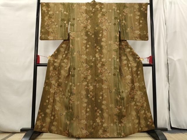 平和屋着物▽上質な小紋　単衣　扇面花文　正絹　逸品　BAAS8003yc 平和屋着物▽上質な小紋 単衣 扇面花文 金彩 正絹 逸品 AABC3862fy