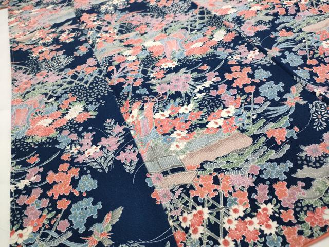 平和屋着物■上質な小紋 鳳凰花文 金彩 鬼しぼ縮緬 正絹 逸品 未使用 AABI0305st