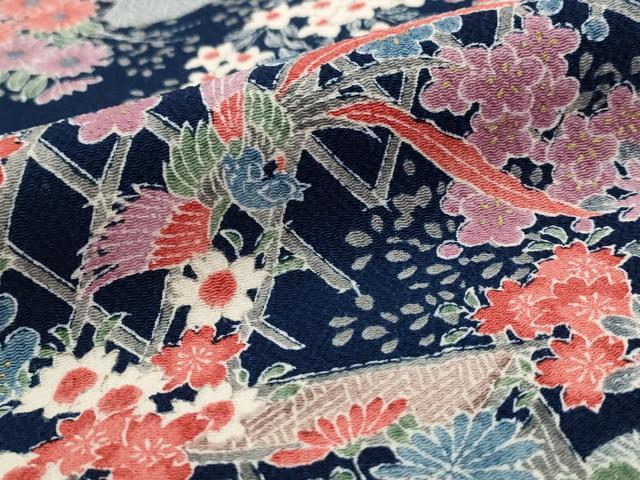 平和屋着物■上質な小紋 鳳凰花文 金彩 鬼しぼ縮緬 正絹 逸品 未使用 AABI0305st