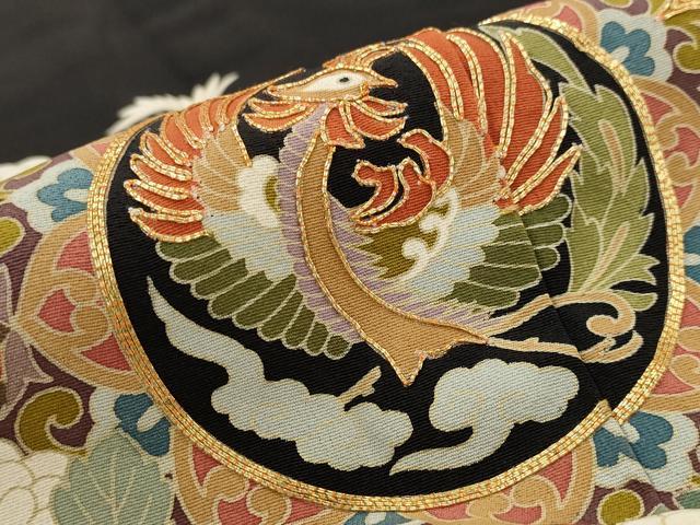平和屋着物■豪華黒留袖　作家物　駒刺繍　熨斗更紗花鳥文　金彩　正絹　逸品　AABI0307st 平和屋着物□豪華黒留袖 作家物 駒刺繍 熨斗更紗花鳥文 金彩