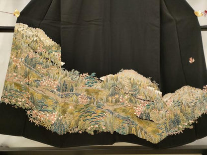 平和屋着物■豪華黒留袖 友禅 作家物 風景文 正絹 逸品 AABI0311st