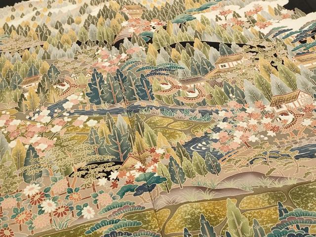 平和屋着物■豪華黒留袖 友禅 作家物 風景文 正絹 逸品 AABI0311st