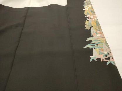 平和屋着物■豪華黒留袖 友禅 作家物 風景文 正絹 逸品 AABI0311st