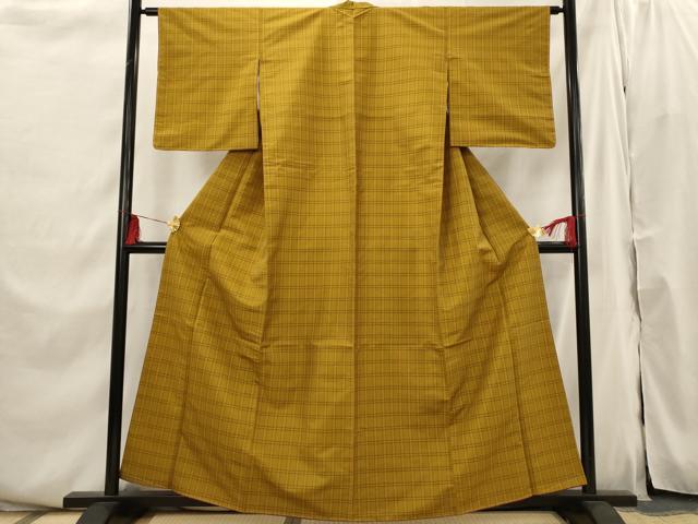 平和屋着物■本場縞大島紬　格子　正絹　逸品　未使用　AABI0316st