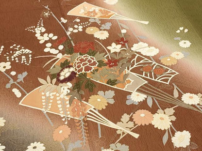 平和屋着物■訪問着 扇花文 暈し染め 金彩 正絹 逸品 AABI0318st