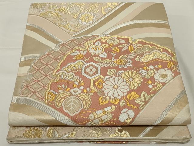 平和屋着物◎六通柄袋帯　唐織　雪輪飛鶴花文　金銀糸　正絹　逸品　AABI0329ou