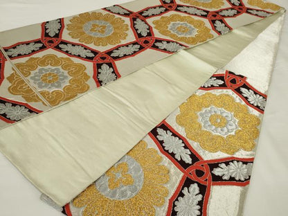 平和屋着物◎六通柄袋帯　唐織　花丸文　金銀糸　正絹　逸品　AABI0331ou