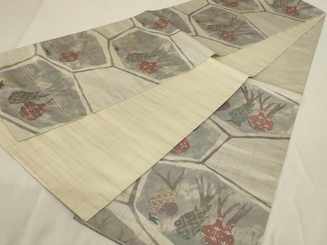 平和屋着物◎六通柄袋帯 唐織 成り物 正絹 逸品 AABI0357ou