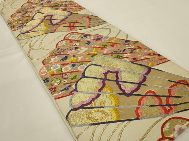 平和屋着物◎六通柄袋帯 唐織 檜扇花文 金糸 正絹 逸品 AABI0358ou