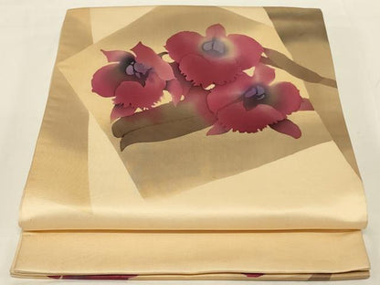 平和屋着物◎太鼓柄袋帯 草花文 正絹 逸品 AABI0360ou