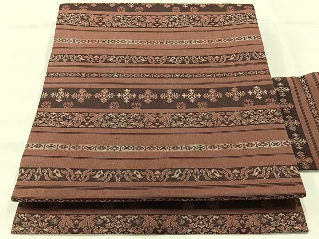 平和屋着物◎九寸名古屋帯　横段花文　正絹　逸品　AABI0363uk