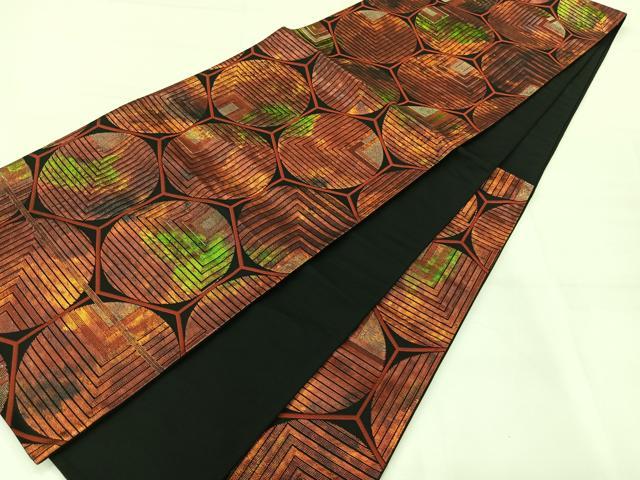 平和屋着物◎六通柄袋帯　亀甲文　黒地　引箔　正絹　逸品　AABI0365uk