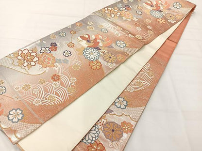 平和屋着物◎六通柄袋帯　唐織　鴛鴦花文　金糸　正絹　逸品　AABI0371uk