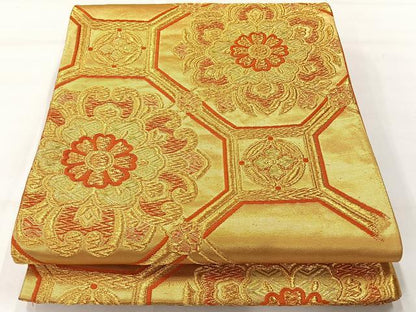 平和屋着物◎六通柄袋帯　蜀江花文　金糸　正絹　逸品　AABI0375uk