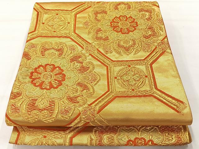 平和屋着物◎六通柄袋帯　蜀江花文　金糸　正絹　逸品　AABI0375uk