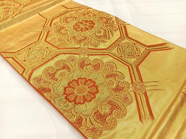 平和屋着物◎六通柄袋帯　蜀江花文　金糸　正絹　逸品　AABI0375uk