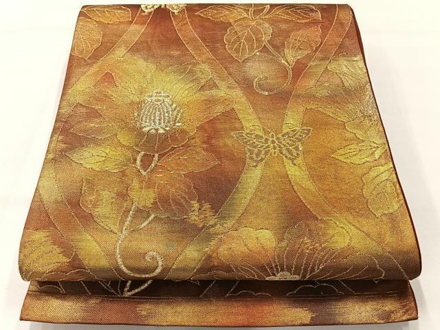 平和屋着物◎六通柄袋帯　立涌花文　金糸　正絹　逸品　AABI0377uk