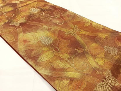 平和屋着物◎六通柄袋帯　立涌花文　金糸　正絹　逸品　AABI0377uk