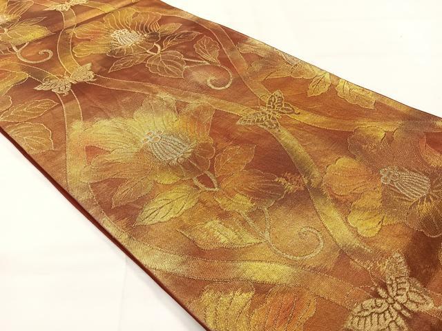平和屋着物◎六通柄袋帯　立涌花文　金糸　正絹　逸品　AABI0377uk