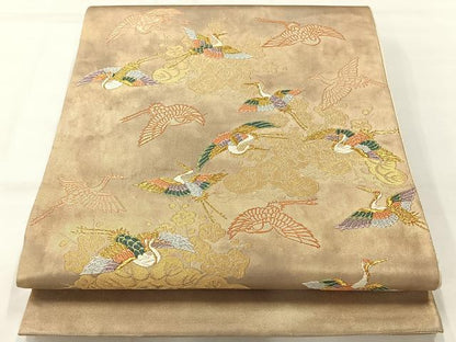 平和屋着物◎太鼓柄袋帯　唐織　飛鶴文　金糸　正絹　逸品　AABI0379uk
