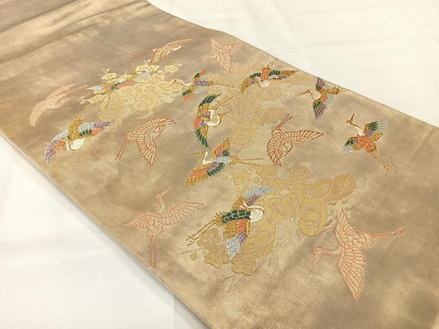 平和屋着物◎太鼓柄袋帯　唐織　飛鶴文　金糸　正絹　逸品　AABI0379uk