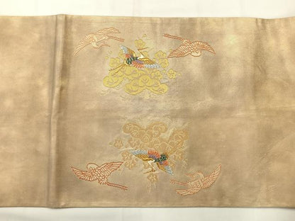 平和屋着物◎太鼓柄袋帯　唐織　飛鶴文　金糸　正絹　逸品　AABI0379uk