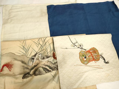 平和屋本店▼掛　袱紗4点セット　駒刺繍　片喰　五三の桐　法衣　寺院　仏具　仏教　僧侶　神職　装束　AABI0391ja