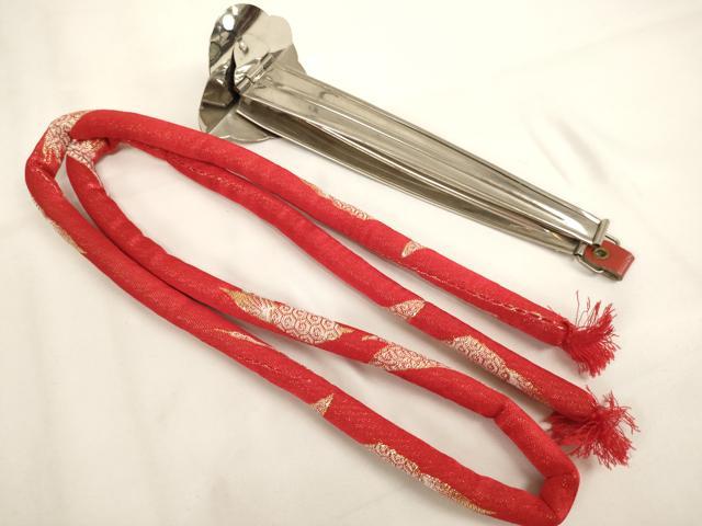 平和屋本店∵七五三　女の子　つけ帯・帯締めセット　松皮菱花文　つまみ細工　金糸　箱付き　AABI0435ja