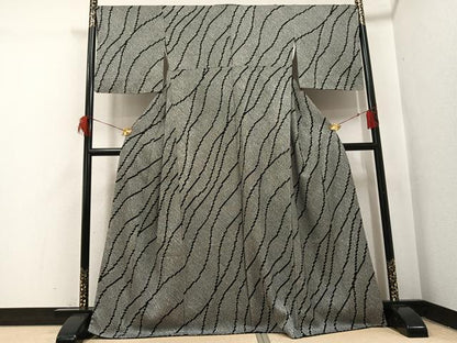 平和屋着物●上質な小紋　総絞り　黒地　正絹　逸品　未使用　AABI0445ph