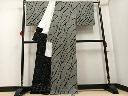 平和屋着物●上質な小紋　総絞り　黒地　正絹　逸品　未使用　AABI0445ph