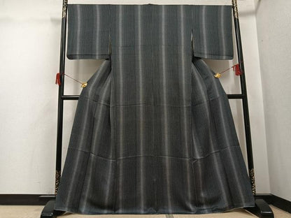 平和屋着物●上質な小紋　間道　黒地　正絹　逸品　AABI0447ph