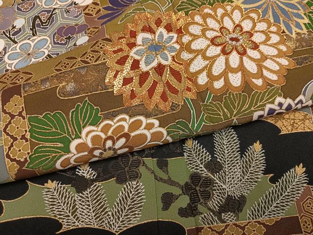 平和屋着物●創業460年・千總　黒留袖　駒刺繍　草花文　金彩　ロング丈　正絹　逸品　AABI0449ph