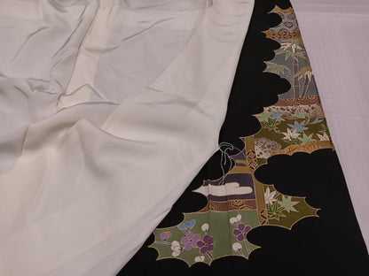 平和屋着物●創業460年・千總　黒留袖　駒刺繍　草花文　金彩　ロング丈　正絹　逸品　AABI0449ph
