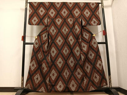 平和屋着物●本場大島紬　割込み絣　菱文　正絹　逸品　AABI0450ph