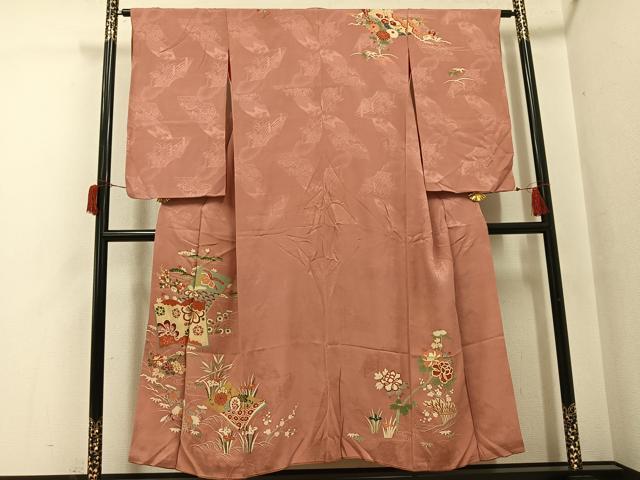 平和屋着物●アンティーク　大正ロマン　訪問着　草花冊子文　金彩　正絹　逸品　AABI0452ph