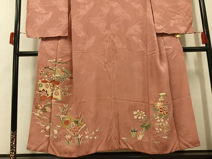 平和屋着物●アンティーク　大正ロマン　訪問着　草花冊子文　金彩　正絹　逸品　AABI0452ph