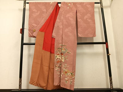 平和屋着物●アンティーク　大正ロマン　訪問着　草花冊子文　金彩　正絹　逸品　AABI0452ph