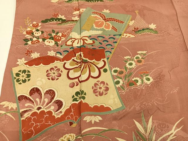 平和屋着物●アンティーク　大正ロマン　訪問着　草花冊子文　金彩　正絹　逸品　AABI0452ph