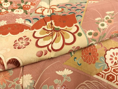 平和屋着物●アンティーク　大正ロマン　訪問着　草花冊子文　金彩　正絹　逸品　AABI0452ph