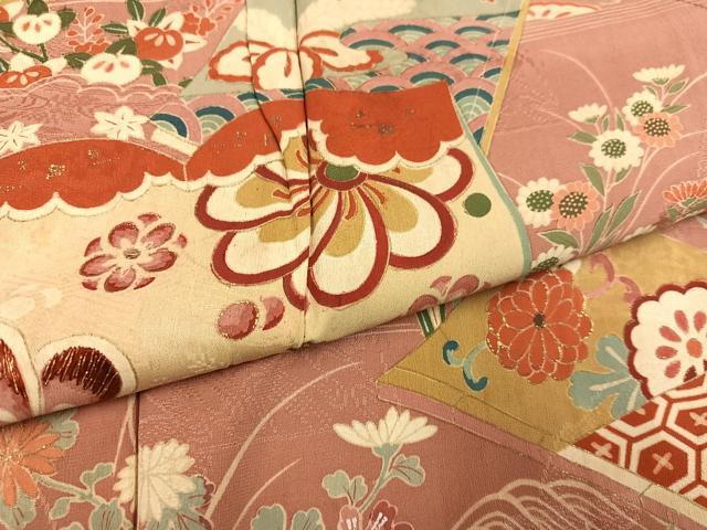 平和屋着物●アンティーク　大正ロマン　訪問着　草花冊子文　金彩　正絹　逸品　AABI0452ph
