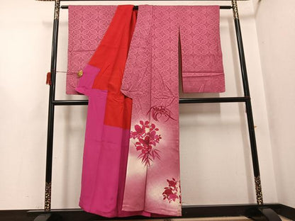 平和屋本店●アンティーク　大正ロマン　小振袖　二尺袖　草花文　暈し染め　正絹　逸品　AABI0453ph
