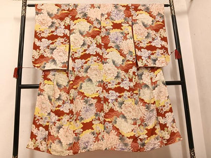 平和屋着物●アンティーク　大正ロマン　小紋　草花文　正絹　逸品　AABI0454ph