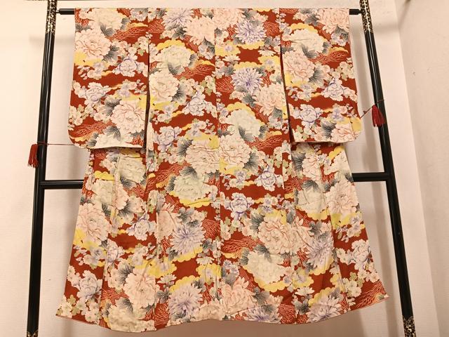 平和屋着物●アンティーク　大正ロマン　小紋　草花文　正絹　逸品　AABI0454ph