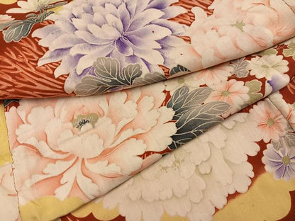 平和屋着物●アンティーク　大正ロマン　小紋　草花文　正絹　逸品　AABI0454ph